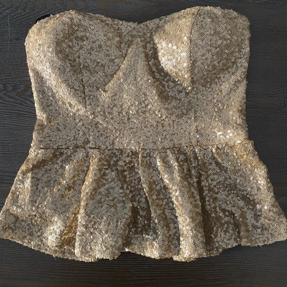 New Years gold sequin peplum top